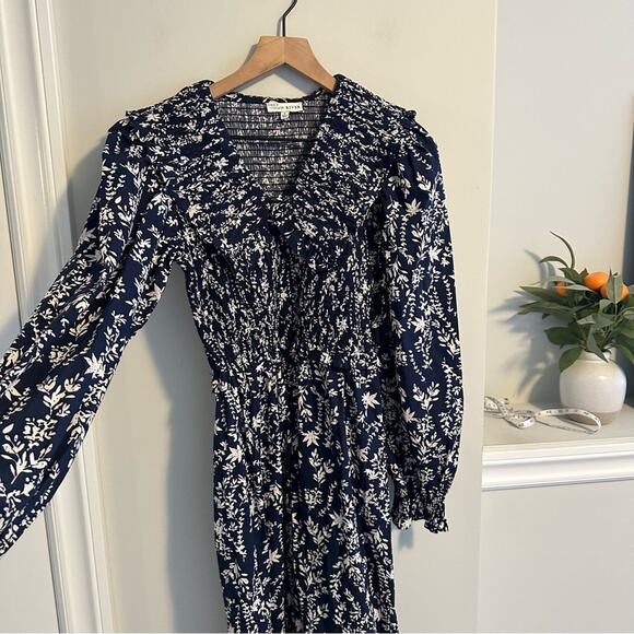 Anthropologie Moon River Navy Blue Smocked Cotton Floral Maxi Dress Small - Picture 11 of 12